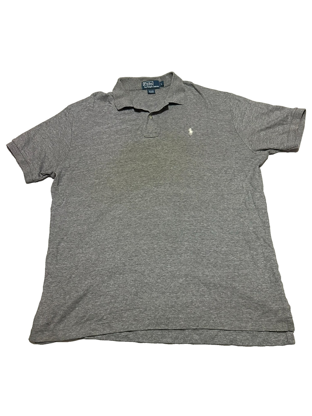 VTG Polo Ralph Lauren Short Sleeve Polo Men Large L Gray Cotton White Pony